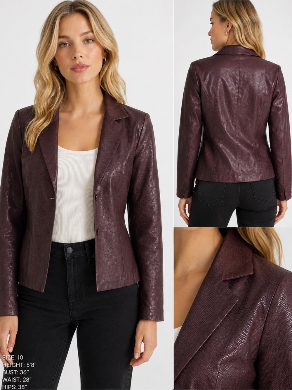 Gerry Weber Women's Burgundy  Snakeskin Textured Leather Blazer Size 10